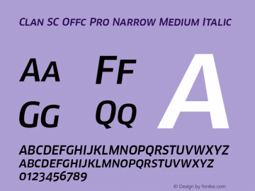 Clan SC Offc Pro Narrow Medium Italic Version 7.504; 2010; Build 1020 Font Sample