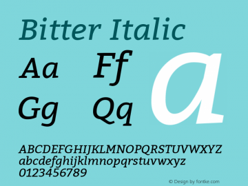 Bitter Italic Version 1.001 Font Sample