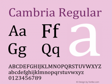 Cambria Version 0.90 Font Sample