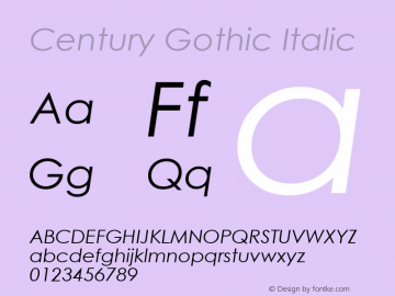 Century Gothic Italic Version 2.35图片样张