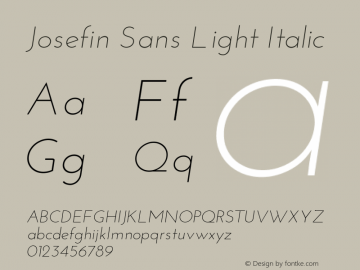 Josefin Sans Light Italic Version 1.0 Font Sample