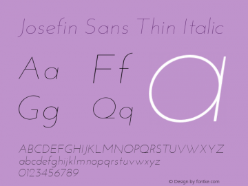 Josefin Sans Thin Italic Version 1.0 Font Sample