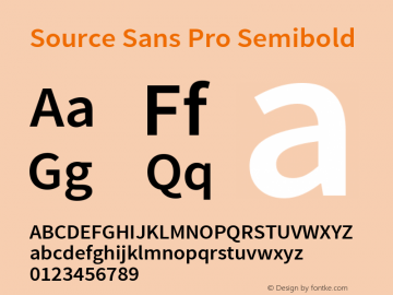 Source Sans Pro Semibold Regular Version 1.050;PS 1.000;hotconv 1.0.70;makeotf.lib2.5.5900 Font Sample