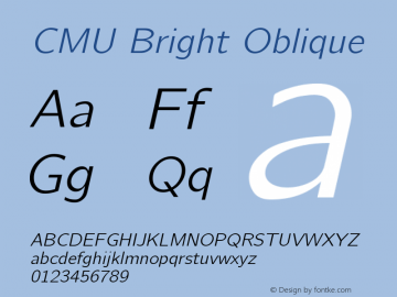 CMU Bright Oblique Version 0.7.0 Font Sample