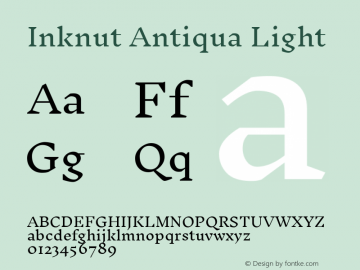 Inknut Antiqua Light Version 1.001; ttfautohint (v1.2) -l 12 -r 12 -G 200 -x 14 -D deva -f deva -w G -X 
