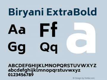 Biryani ExtraBold Version 1.004; ttfautohint (v1.1) -l 5 -r 5 -G 72 -x 0 -D latn -f none -w gGD -W -c Font Sample