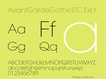AvantGardeGothicExLtITC Reg Version 1.000 Font Sample