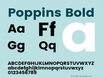 Poppins Bold Version 2.001;PS 1.0;hotconv 1.0.79;makeotf.lib2.5.61930; ttfautohint (v1.3) Font Sample