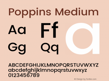 Poppins Medium Version 2.001;PS 1.0;hotconv 1.0.79;makeotf.lib2.5.61930; ttfautohint (v1.3) Font Sample