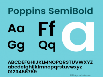 Poppins SemiBold Version 2.001;PS 1.0;hotconv 1.0.79;makeotf.lib2.5.61930; ttfautohint (v1.3) Font Sample