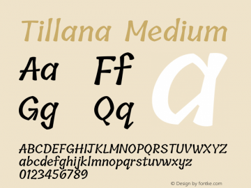 Tillana Medium Version 2.003;PS 1.0;hotconv 1.0.79;makeotf.lib2.5.61930; ttfautohint (v1.2.42-39fb)图片样张