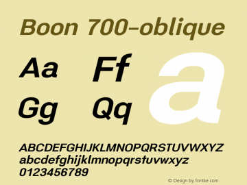 Boon Bold Oblique Version 0.6 Font Sample
