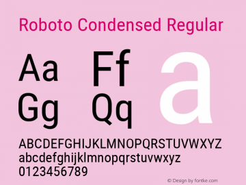 Roboto Condensed Regular Version 2.001201; 2014 Font Sample