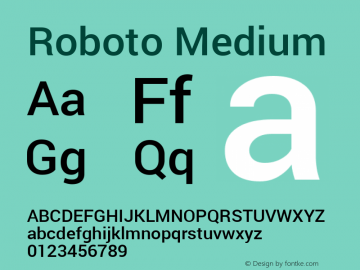 Roboto Medium Regular Version 1.100141; 2013 Font Sample