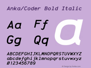 Anka/Coder Bold Italic Version 001.100 Font Sample