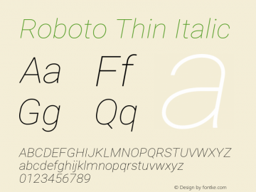 Roboto Thin Italic Version 2.001153; 2014 Font Sample