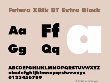 Futura XBlk BT Extra Black mfgpctt-v1.52 Tuesday, January 12, 1993 3:49:39 pm (EST) Font Sample