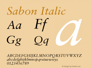 Sabon Italic Altsys Fontographer 4.1 4/8/97 Font Sample