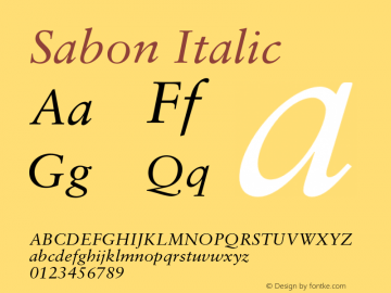 Sabon Italic OTF 1.0;PS 001.000;Core 1.0.22 Font Sample