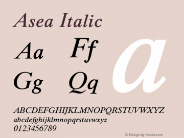 Asea Italic Version 6.00 Font Sample