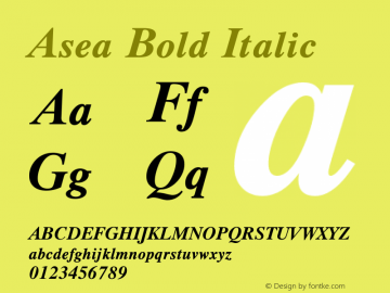 Asea Bold Italic Version 6.00 Font Sample