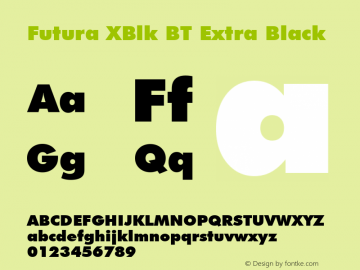 Futura XBlk BT Extra Black Version 2.001 mfgpctt 4.4 Font Sample
