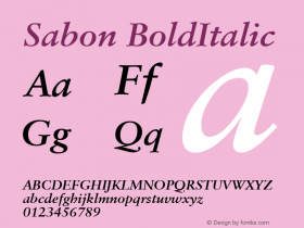 Sabon BoldItalic Macromedia Fontographer 4.1 11/6/1997 Font Sample