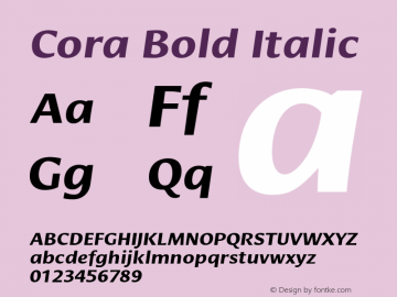 Cora-BoldItalic Version 001.000 Font Sample