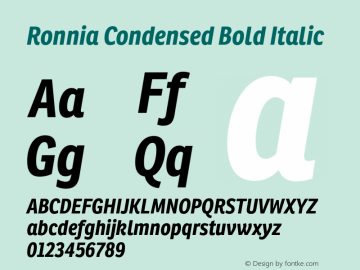 RonniaCond-BoldItalic Version 001.000 Font Sample