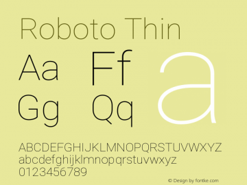 Roboto Thin Version 2.000980; 2014 Font Sample