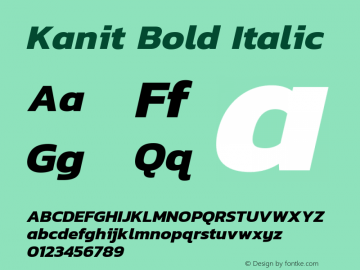 Kanit Bold Italic Version 1.002 Font Sample