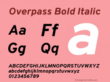 Overpass-BoldItalic Version 0.078 Font Sample