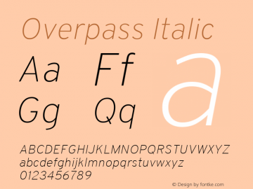 Overpass-ExtraLightItalic Version 1.000 Font Sample