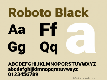 Roboto Black Regular Version 2.001171; 2014 Font Sample
