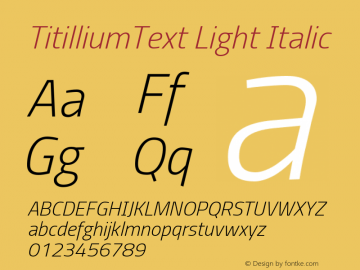 TitilliumText Light Italic Version 60.001 Font Sample