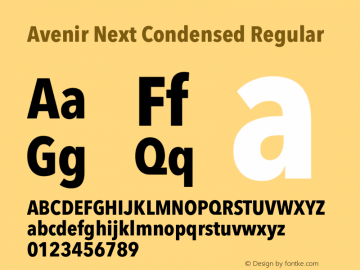 Avenir Next Condensed Regular 12.0d1e9 Font Sample