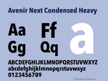 Avenir Next Condensed Heavy 12.0d1e9 Font Sample