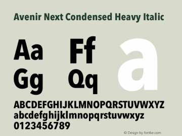 Avenir Next Condensed Heavy Italic 12.0d1e9图片样张