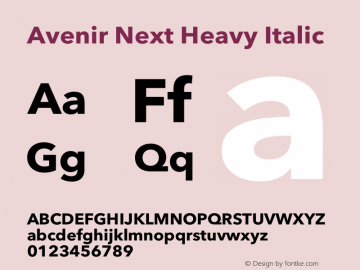 Avenir Next Heavy Italic 12.0d1e9 Font Sample