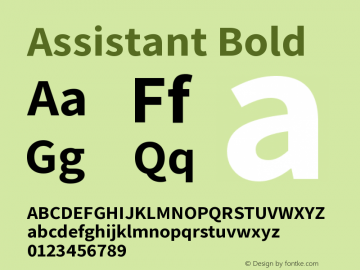 Assistant Bold Version 2.001;PS 002.001;hotconv 1.0.88;makeotf.lib2.5.64775 Font Sample