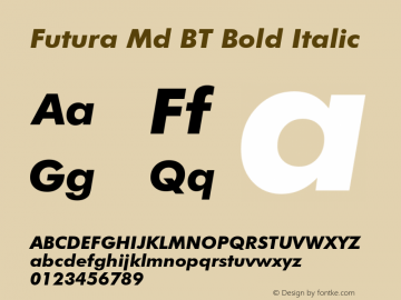 Futura Md BT Bold Italic mfgpctt-v1.52 Tuesday, January 12, 1993 3:40:15 pm (EST) Font Sample