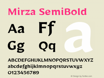 Mirza SemiBold Version 1.0010g Font Sample