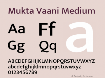 Mukta Vaani Medium Version 2.538;PS 1.000;hotconv 16.6.51;makeotf.lib2.5.65220; ttfautohint (v1.6) Font Sample