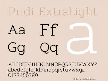 Pridi ExtraLight Version 1.001 Font Sample