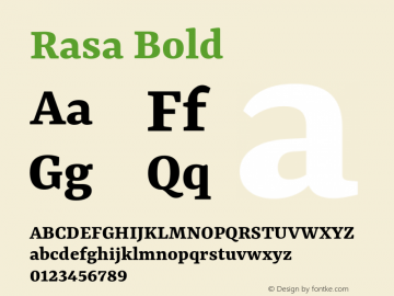 Rasa Bold Version 1.001;PS 1.001;hotconv 1.0.88;makeotf.lib2.5.647800; ttfautohint (v1.3.34-f4db) Font Sample