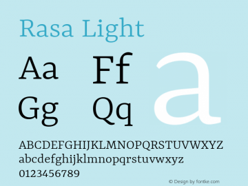 Rasa Light Version 1.000;PS 1.000;hotconv 1.0.88;makeotf.lib2.5.647800; ttfautohint (v1.3.34-f4db) Font Sample
