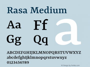 Rasa Medium Version 1.001;PS 1.001;hotconv 1.0.88;makeotf.lib2.5.647800; ttfautohint (v1.3.34-f4db) Font Sample