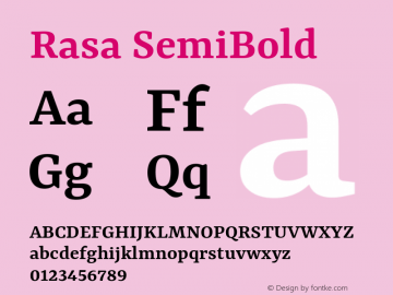 Rasa SemiBold Version 1.001;PS 1.001;hotconv 1.0.88;makeotf.lib2.5.647800; ttfautohint (v1.3.34-f4db) Font Sample