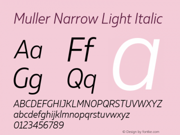 Muller Narrow Light Italic Regular Version 1.000;PS 001.000;hotconv 1.0.88;makeotf.lib2.5.64775 Font Sample