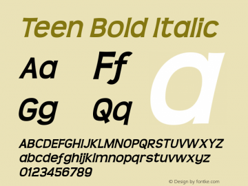 Teen Bold Italic Version 1.01 2003图片样张